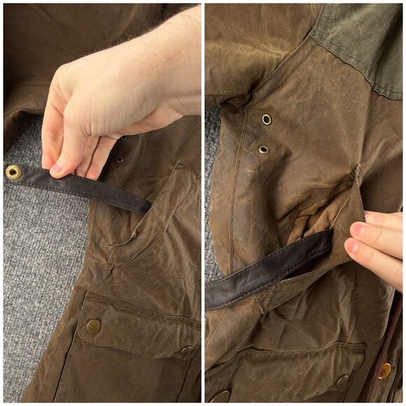 Barbour GAME PARKA Waxed Jacket Fleece Lined Small Brown Green Hooded Winter - Picture 10 of 16